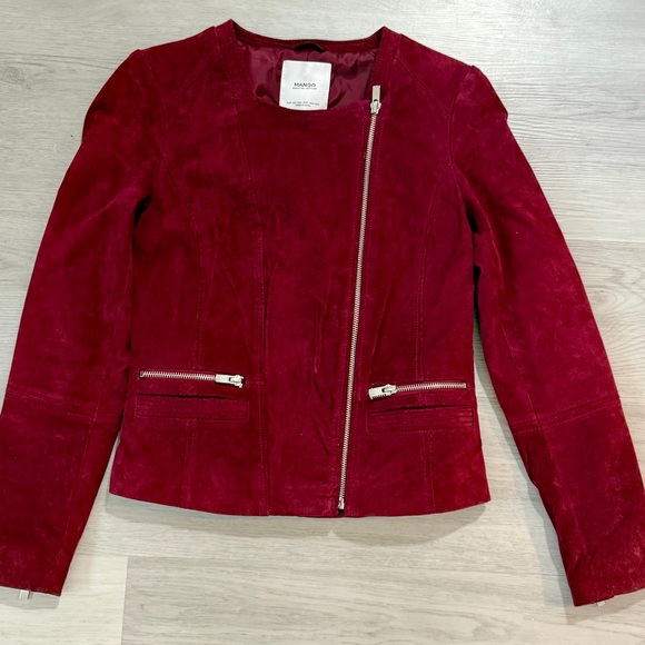 XXS Mango Burgundy Red Suede Jacket - Picture 1 of 7